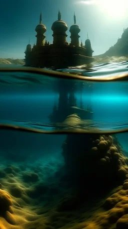 A nuclear submarine see from under the water