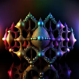a mandelbulb 3d fractal made of metallic random color shperes, pertty artistc background