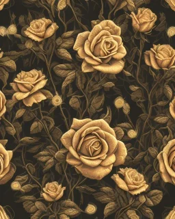 A highly detailed oil painting of intricate black rose flowers, seamless pattern, Victorian, fireflies lighting , little house in the prairie , 24mm , 8k , 3d,close up,