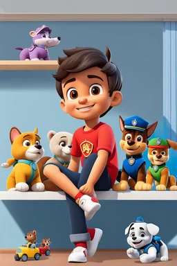 a young boy sitting on a shelf holding a teddy bear, inspired by Ayshia Taşkın, paw patrol, viral photo, medical background, inspired by Farel Dalrymple, press release, 5 years old, bian luan, video, brainwashing, shirt, h 6 4 0, description, uncropped, game maker, baki