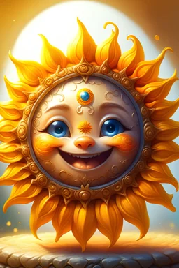 mini-style, painted miniature of a cute and beautiful sun , detailed face, fantasy game, character design, intricate, high detail, clear focus, photorealistic art,smilling sun and moon, elegant, 8k, oil on canvas, beautiful, imperial colors, colorful. ultra detailed, crisp quality, very cute,