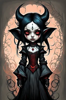 create a highly ethereal, darkly magical full body portrait illustration of a lonely orphan goth vampire girl , with highly detailed and deeply cut facial features, in the the style of JEAN-BAPTISTE MONGE, searing lines and forceful strokes, precisely drawn, boldly inked, with vibrant colors