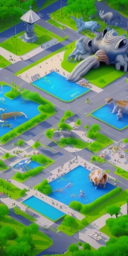 3d Isometric render, zoo animal display