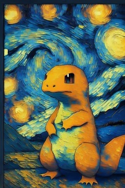 Portrait of charmander by Van Gogh like starry night stylized bright colors happy