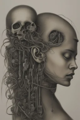 unsated lust and tech can lead to an untimely death; Surrealism; pastel pencils over black ink