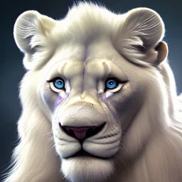 pixar style, fairy garden environment and background, realistic painting of white lion, sparkling blue crystal on forehead, looking excited, volumetric lighting, dramatic lighting, detailed digital painting, extreme dense and fine fur, ornate, colour-washed colors, elegant, small minutiae, tiny features, particulars, centered, smooth, sharp focus, renderman gofur render, 8k, uhd, detailed eyes, realistic shaded volumetric lighting, sunlight caustics, backlight, centered camera