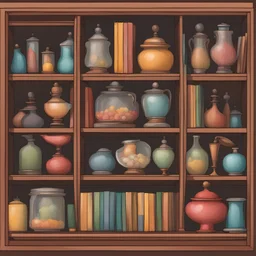 Étagère de Cabinet de curiosités façon dessin coloré