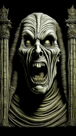 The mummy laying in his death chamber Howling in giger style