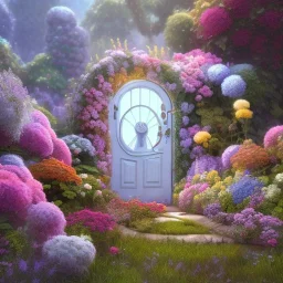 door, pixar style, volumetric summer garden environment and background, realistic painting of donuts, looking excited, volumetric lighting, dramatic lighting, detailed digital painting, extreme dense and fine fur, anime, ornate, colour-washed colors, elegant, small minutiae, tiny features, particulars, centered, smooth, sharp focus, renderman gofur render, 8k, uhd, detailed eyes, realistic shaded volumetric lighting, sunlight caustics, backlight, centered camera view