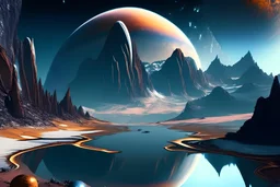 exoplanet, stream, mountain, sci-fi.