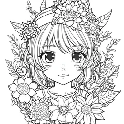 outline art for square 3 small flowers crowned coloring page for kids, classic manga style, anime style, realistic modern cartoon style, white background, sketch style, only use outline, clean line art, no shadows, clear and well outlined