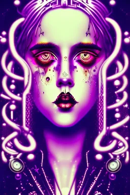 Danish singer MØ face,Abstract steampunk, purple tones,