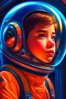 a close up of a boy in a space suit, portrait of an astronaut, portrait of an ai astronaut, jen bartel, portrait of astronaut, detailed astronaut, inspired by Tim Hildebrandt, futuristic astronaut, glowing spacesuit, sci-fi digital art illustration, stefan koidl inspired, in spacesuit, looking out into space, astronaut, a modern website displayed on visier