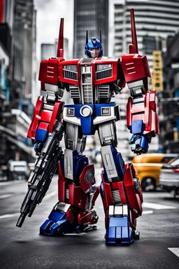 Excited Photography A picture cyber mechines transformer Optimus prime ,with surface coated chrome polished details, city background