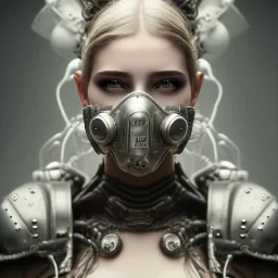 portrait of beautiful woman wearing ultra cyberpunk dystopian fashion, breathing mask, leather, tattered skirt, tubes and wires, stunning, mist and fog, 8k, high-quality, ultra-fine detail, Brian Froud, Howard Lyon, Anna Dittman, Anne Stokes, Selina French, Greg Rutowski