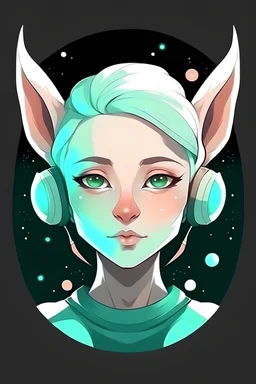 Headshot of human female character with ears like elves. Set in spacefaring future.