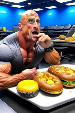 The rock in his wrestling ring, eating donuts