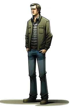 man, illustration, looking serious, full body, standing, mean,, looking sideways,