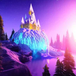 castello di cristallo bianco e oro , cascata, diamanti, aurora boreale, astronave, sole luminoso, effetto luce , vaporwave colorato, concept art, dettaglio liscio ed estremamente nitido, dettaglio finemente regolato, altissima definizione , 8 k, motore irreale 5, messa a fuoco ultra nitida