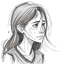 a girl, 22 years old staring at someone in disappointment. Sketch style
