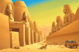 An alley with :sphinxes: on both sides, on the desert planet Gliese, by artist "Science Fiction",by artist "Luxor",by artist "Karnak Temple"