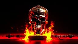 4K. REALISTIC FULL DETAILS. LOGO EMISSION DE RADIO HARDROCK FIRESTARTER TERMINATOR. FLAMMES EN FOND D IMAGE