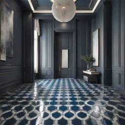 luxury hall ,tiled blue and gray large floor,