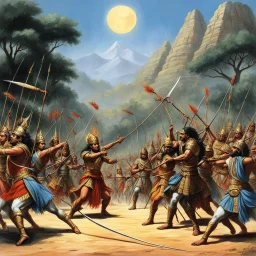 [art by Ray Harryhausen] the archery contest in the Mahabharata, where Arjuna's skills with the bow and arrow shine brightly, is a moment of both awe and jealousy. Let me recount the details of this remarkable event where Arjuna's prowess dazzles all who witness it, especially stoking the flames of jealousy in Duryodhana's heart.