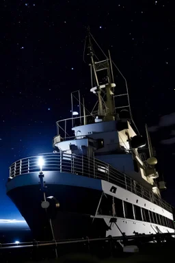 A ship that uses a star tracker on its deck, which helps the ship's navigation by imaging the night sky.