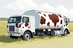 side view of a truck for fuel hauling, covered in large cow spots, illustration