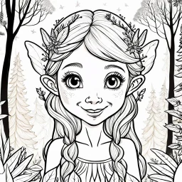 realistic FAIRY, "Moonlit Forest, "adult, face view, cute, smile, beautiful, full view, realistic, coloring page, only draw lines, coloring book, clean line art, wildlife-inspired, kid style, –no sketch, color, –ar 3:4, white background, minimalistic black lines, 8k, minimal black color, low level black colors, coloring page, use pure black and white colors, avoid thick black colors, thin black line art, avoid colors, perfect shape, perfect clear lines,