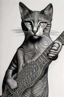 One single mature Siam cat, friendly, playing guitar, vienna, sunny day, perfect iris, model style, hyper realistic, extremely accurate, delicate, extremely detailed, Graphic novel style, wide-angle, open aperture, superfine pencil