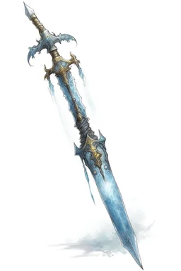 a large two-handed greatsword, surrounded by faint bluish magical energy