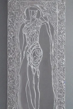 Full body portrait, painting, medium shot lady volumetric silver filigree