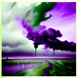 a texture of a grey sky violently exploding and raining dirty grey hues of purple, green, and brown that partially muddy the sky and make it ugly, surreal, dreamlike