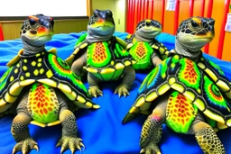 sea turtles dresses in Hawaiian shirts at school