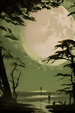 forest with moon in the sky, naughty dog style, dark style