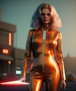 retro sci-fi portrait image from 1980, supermarket parking explosion, fire, scared people, blonde woman walking, young Michelle Pfeiffer face, tight latex suit, soft color, highly detailed, unreal engine 5, ray tracing, RTX, lumen lighting, ultra detail, volumetric lighting, 3d, finely drawn, high definition, high resolution.