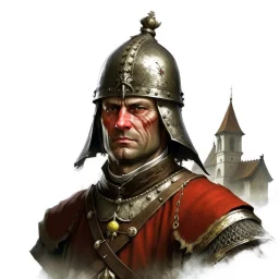 fantasy, portrait, face, town guardsman, medieval, white background