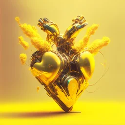 golden robot electric heart with tree wings