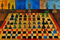 A chess board at midnight painted by Paul Klee