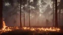 burning forest, sky View realistic, cyberpunk modern photorealistic, in the style of , Deviant art, sunlight, post-processing intricate details Octane elegant Unreal Engine cinematic fine details reflections