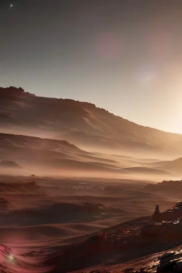 Martian landscape, intricate details, astronaut in foreground, futuristic city in the distance