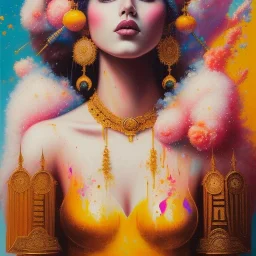 iv_a painting of a young woman, figurative art, an acrylic detailed painting, , brush strokes, paint drips and drabs and splatters by Harumi Hironaka, turquoise pink and yellow, james terrell art, trending on artstation, soft lines,intricate art by bastien lecouffe deharme and greg rutkowski