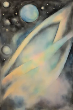 The Cosmic Void; Cezanne; Celestial Art; Ink Wash; black with iridescent pastels