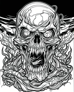 create a 2d black outline, "scary psycho monster death killer deformation on face and psycho smile and corrupted thorn coloring book for adults", coloring page, low details design, black contour, coloring page design, coloring page for adults,horror background, black contour and white space beetween contour, same contour,sketch style, horror style, creepy style, minimalist, halloween background,simple