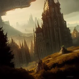 Skyline,Metropolis ,detailed Facade, uphill Road,streets with trees,Human scaled City,Bueno Aires,greg rutkowski, matte painting, street photography, hyper detailed, felix kelly, Jean Baptiste Monge, architecture croquis drawing