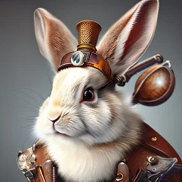 portrait of a steampunk rabbit, extremely detailed, UHD, 8k,The close-up camera effect,sharp focus, perfect position,hyperphotorealistic