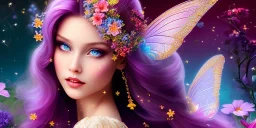 bright fairy, beautiful portrait, flowery landscape