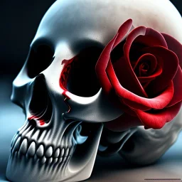 Cracked Skull and red rose, marble texture, dark, fantasy art, shallow depth of field, macro lens, unreal engine 5, ultra detailed,8k, HDR, hyperphotorealistic, bone, set in fire